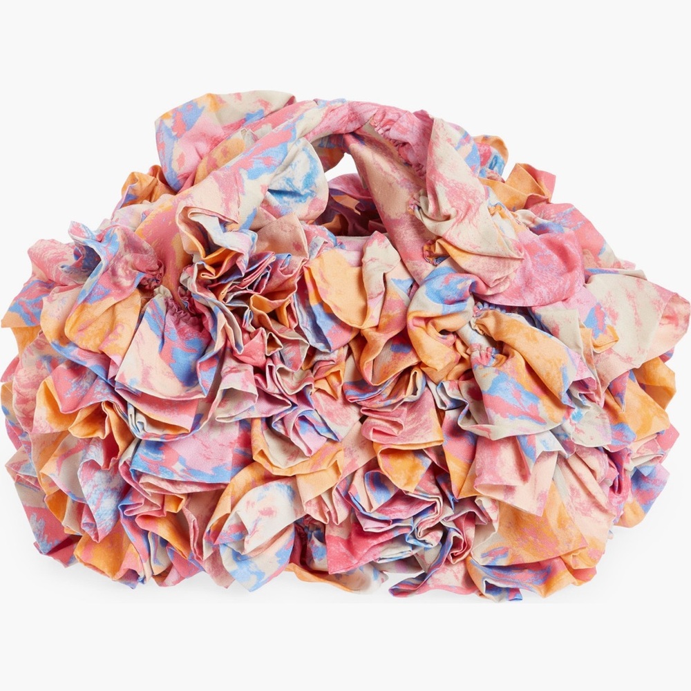 Dries Van Noten Mini Print Ruffle Crepe Hobo